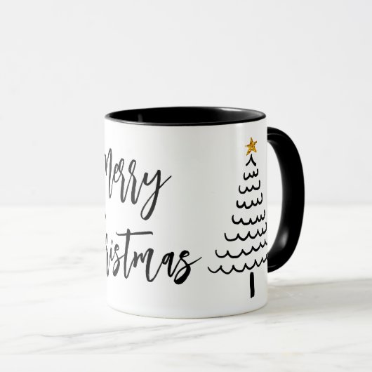 Mug Arbre de Noël Noir Et Blanc Moderne (Devant droit)