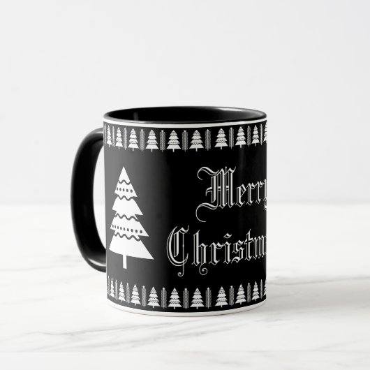 Mug Arbre de Noël noir et blanc moderne (Devant gauche)