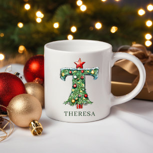 Mug Arbre de Noël personnalisé avec monogramme festif 