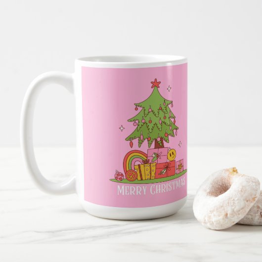 Mug Arbre de Noël rétro rose (Avec donut)