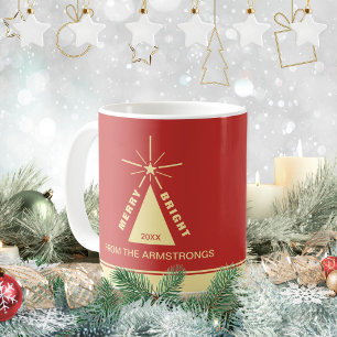 Mug Arbre de Noël Rétro Rouge Festif Photo de Famille