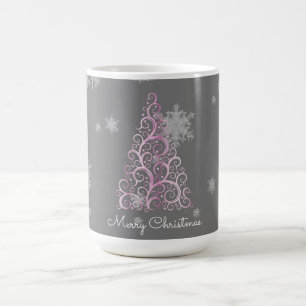 Mug Arbre de Noël rose et flocons de neige