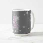 Mug Arbre de Noël rose et flocons de neige (Devant droit)