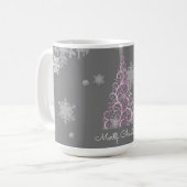 Mug Arbre de Noël rose et flocons de neige (Devant gauche)