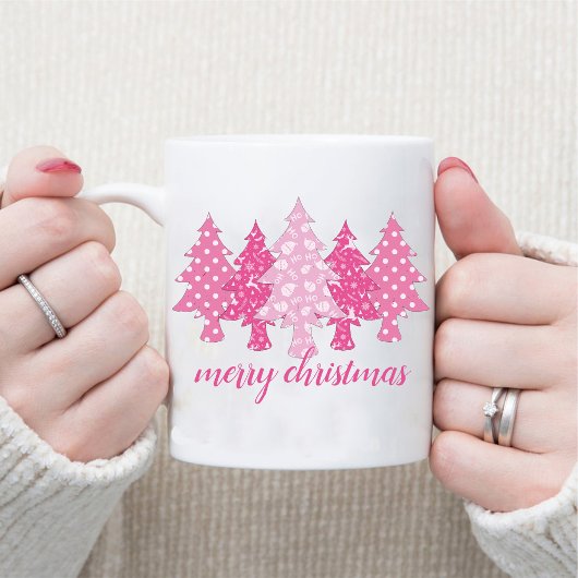 Mug Arbre de Noël rose moderne Nom Motif Café