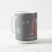 Mug Arbre de Noël rouge et flocons de neige (Devant gauche)