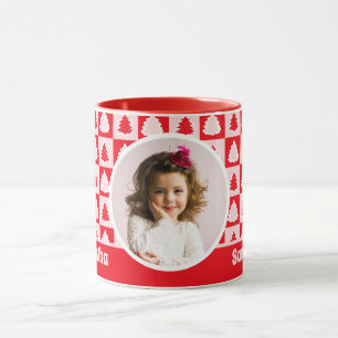 Mug Arbre de Noël Rouge Rétro Tartan Plaid Enfants Pho
