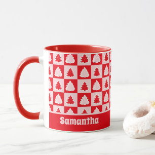 Mug Arbre de Noël Rouge Rétro Tartan Rouge Plaid