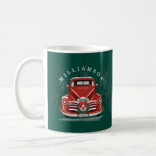 Mug Arbre de Noël rouge vintage de camion de Joyeux