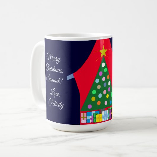 Mug Arbre de Noël vert avec Draps Bleus : (Devant gauche)