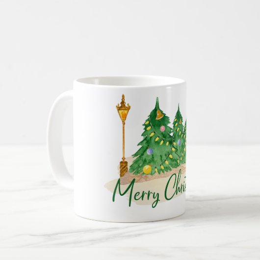 Mug Arbre de Noël vert jaune (Devant gauche)