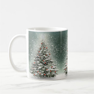 Mug Arbre de Noël vert Ornements colorés Neige blanche