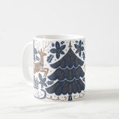 Mug Arbre de rennes scandinave Floral Marine or (Devant gauche)