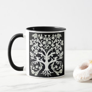 Mug Arbre de vie floral en blanc sur noir