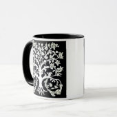 Mug Arbre de vie floral en blanc sur noir (Devant gauche)