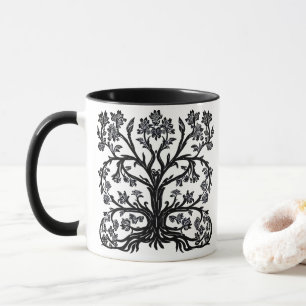 Mug Arbre de vie floral en noir sur blanc