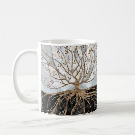 Mug Arbre de vie - Le marbre perle, or et noir (Gauche)