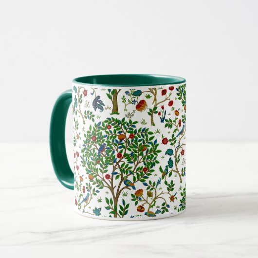 Mug Arbre de William Morris de motif de la vie, vert (Devant gauche)