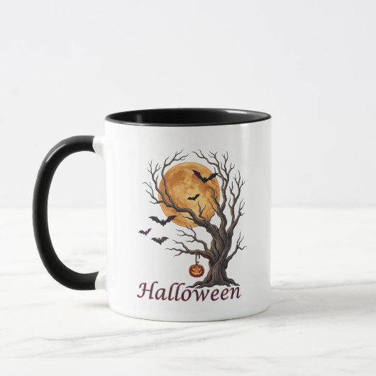 Mug Arbre d'Halloween et citrouille Jack-o'-Lantern (Gauche)
