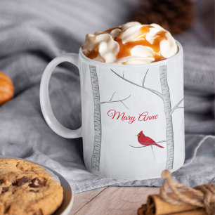 Mug Arbre d'hiver des oiseaux rouges Arbre rustique de