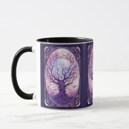 Mug Arbre Effrayant Lune Pleine Oiseaux Violet Hallowe (Gauche)