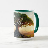 Mug Arbre géant dans un paysage de parc éolien (Devant droit)