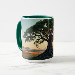Mug Arbre géant dans un paysage de parc éolien