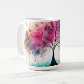 Mug Arbre mystique moderne & gras (bleu, rose, orange) (Devant gauche)