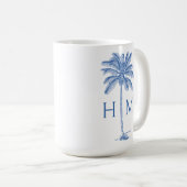 Mug Arbre Palmier Palmetto Bleu et Blanc Monogramme (Devant droit)
