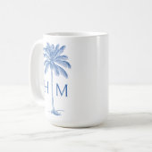 Mug Arbre Palmier Palmetto Bleu et Blanc Monogramme (Devant gauche)