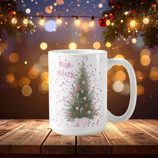 Mug Arbre rose "Joyeux" de Noël rose Pine Customisé