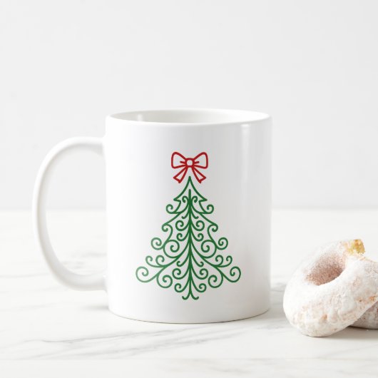 Mug Arbre simple avec bow Noël moderne (Avec donut)