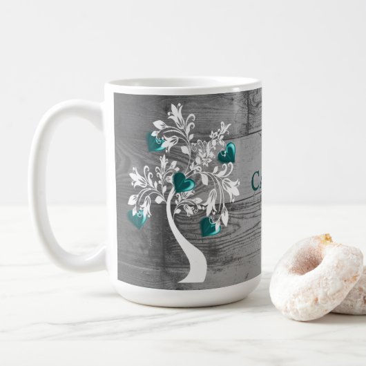Mug Arbre turquoise des coeurs Boug de café personnali (Avec donut)