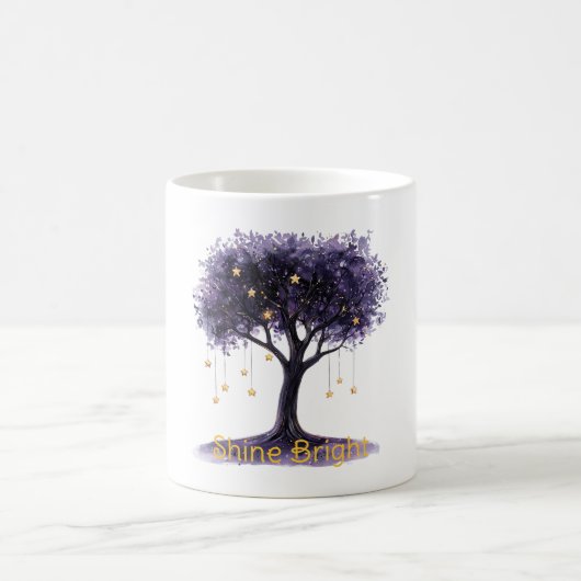 Mug Arbre Violet Étoiles D'Or Brillent Fort (Centre)