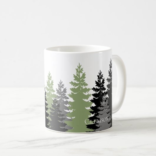 Mug Arbres À feuillage persistant gris et vert Élégant (Devant droit)