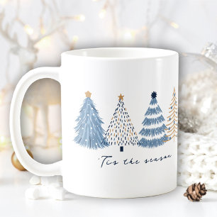 Mug Arbres Bleus Moderne Simple Nom de Noël