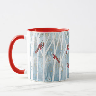 Mug Arbres de bouleau de forêt d'hiver et cardinal