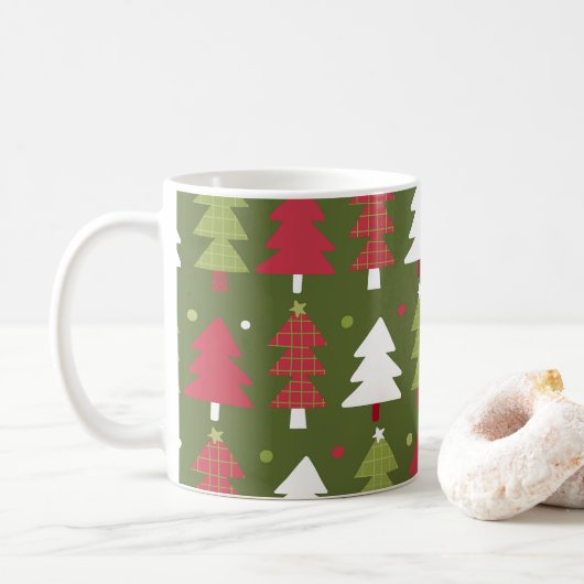 Mug Arbres de Noël Blanc rouge et vert (Avec donut)