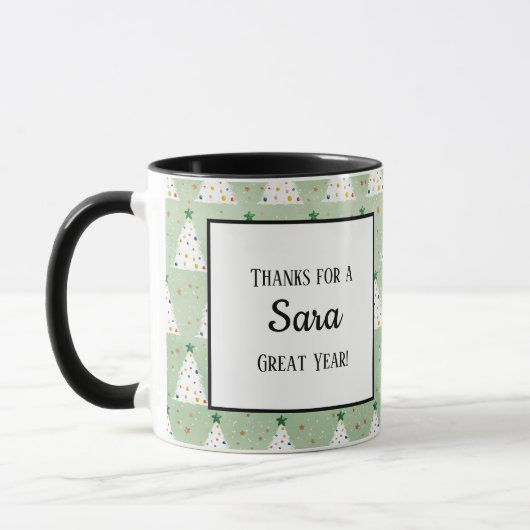 Mug Arbres de Noël blancs décorés Étoile verte et orne (Gauche)