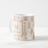 Mug Arbres de Noël Boho avec Monogramme et nom (Devant gauche)