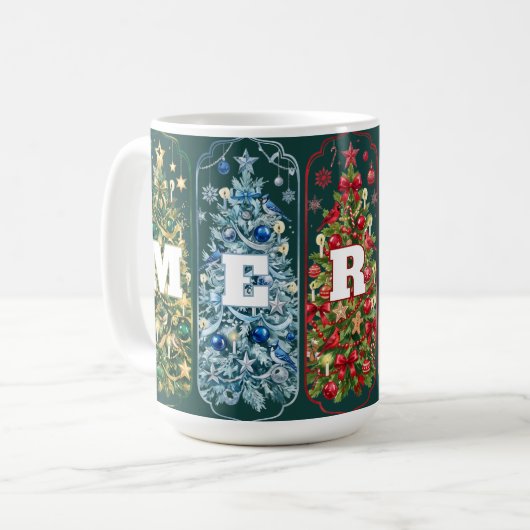 Mug Arbres de Noël Colorés Joyeux (Devant gauche)