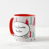 Mug Arbres de Noël dessinés à la main Pin À feuillage (Devant gauche)