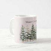 Mug Arbres de Noël enneigés rose blush (Devant gauche)
