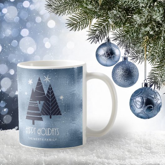 Mug Arbres de Noël et flocons de neige Blue ID863