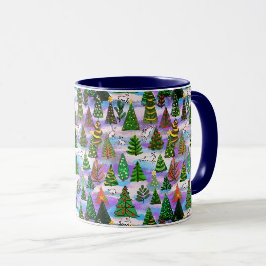 Mug Arbres de Noël et lièvres à neige (Devant droit)