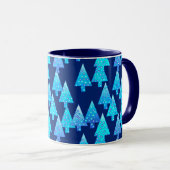 Mug Arbres de Noël Fleurs Modernes, Bleu Profond (Devant droit)