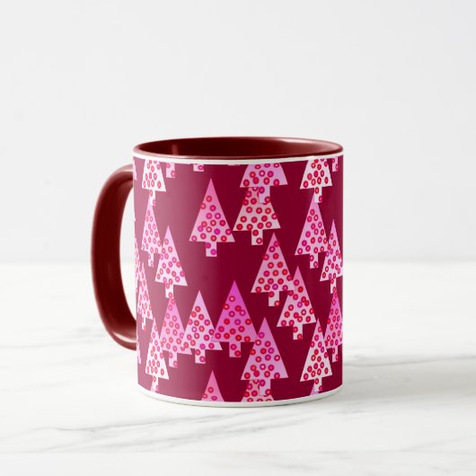 Mug Arbres de Noël Fleurs Modernes, Vin & Rose (Devant gauche)
