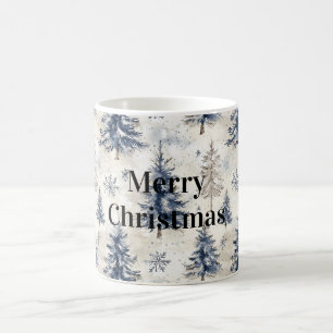 Mug Arbres de Noël hivernaux bleus crème Flocons de ne