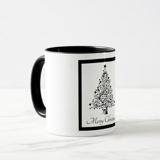 Mug Arbres de Noël minimalistes noirs et blancs (Devant gauche)