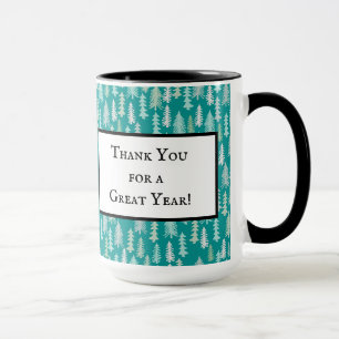 Mug Arbres de Noël peints à la main Aqua Blanc Bleu Tu
